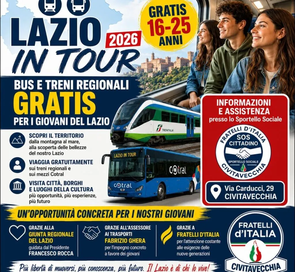 “Lazio in Tour”, Fratelli d’Italia Civitavecchia: “Un’opportunità concreta per i nostri giovani grazie alla Giunta Rocca”