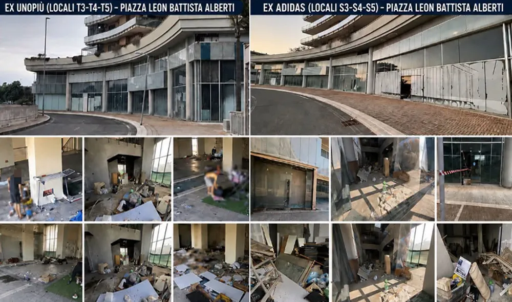 Roghi e bivacchi nei locali vuoti di Parco Leonardo: ordinanza non basta, parte esposto alla Procura